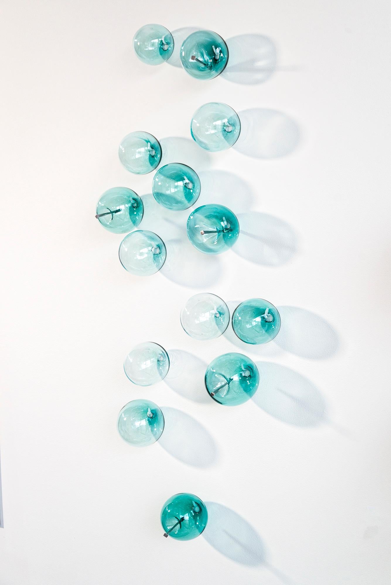 Don't Let Them Burst Your Bubble: Turquoise Small II - glass wall sculpture - Contemporary Sculpture by Cheryl Wilson Smith