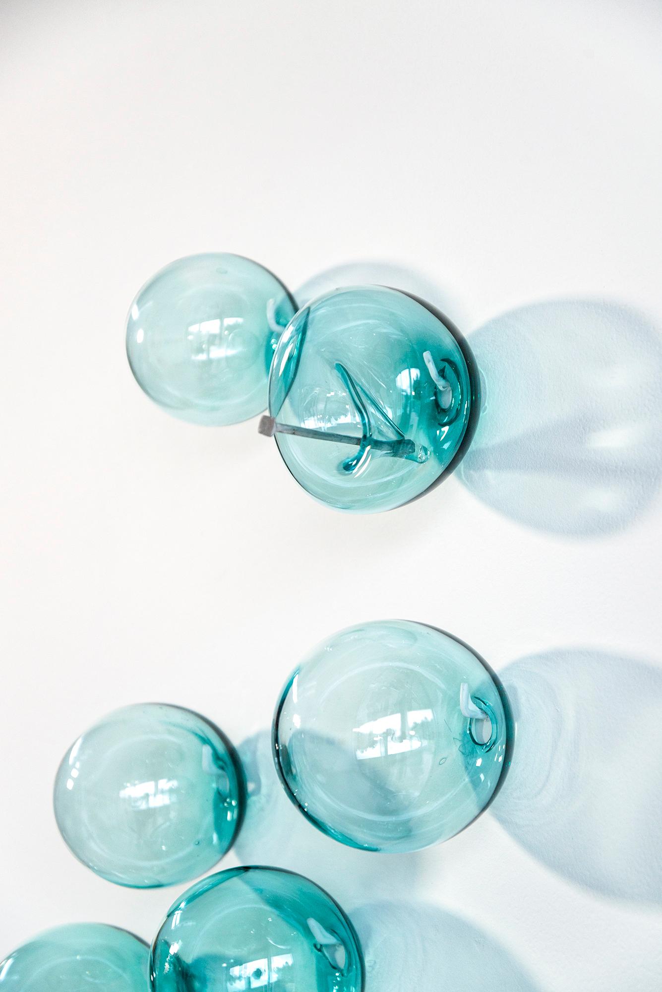 Don't Let Them Burst Your Bubble: Turquoise Small II - glass wall sculpture For Sale 4