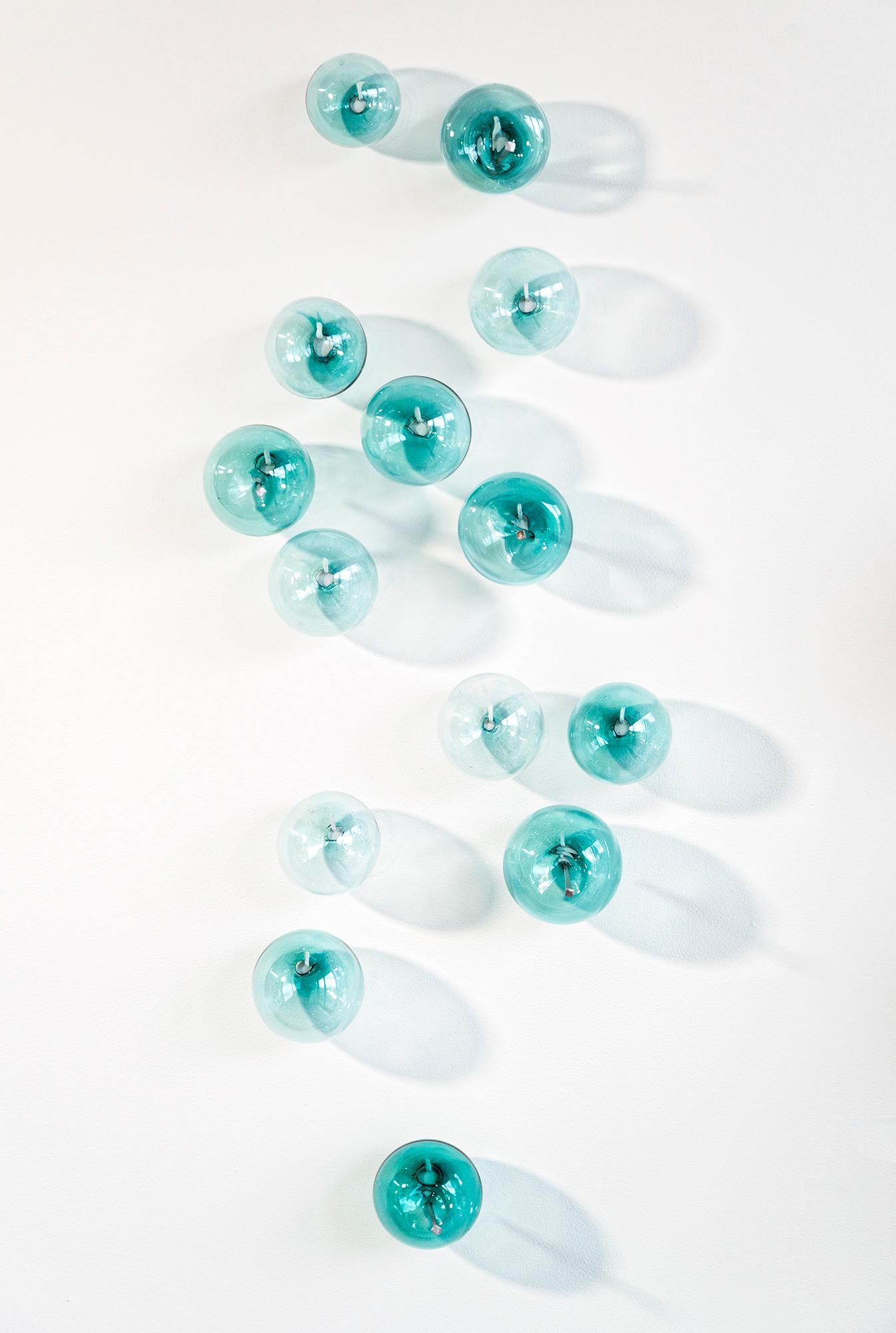Don't Let Them Burst Your Bubble: Turquoise Small II - glass wall sculpture - Sculpture by Cheryl Wilson Smith