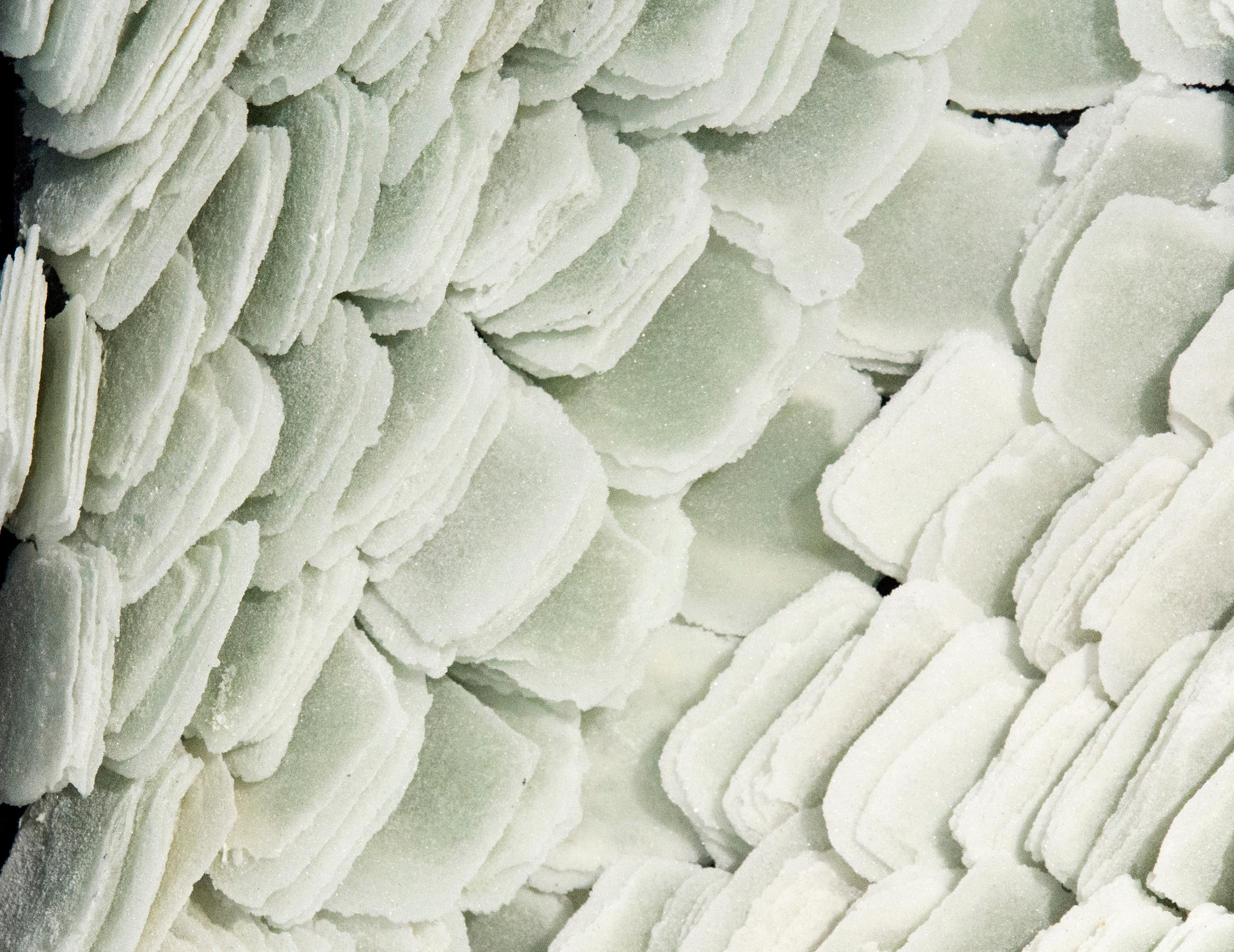 Exuberante - escultura mural de vidrio biomórfico, texturado, en capas, blanco, modernista - Abstract Sculpture Gris de Cheryl Wilson Smith