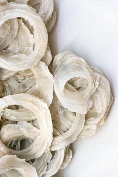 Finding - textured, white, modernist, layered glass wall sculpture