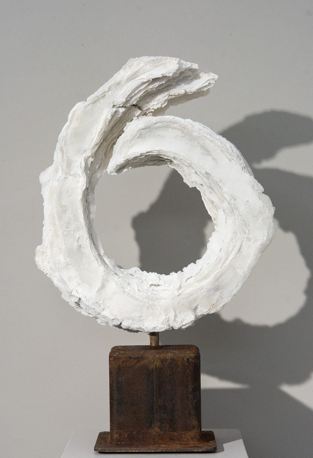 Flourish I - white, textured, abstract, modernist, layered glass frit sculpture