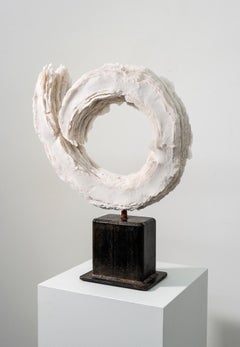 Flourish I - white, textured, abstract, modernist, layered glass frit sculpture
