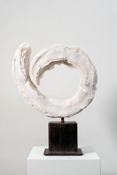 Flourish I - white, textured, abstract, modernist, layered glass frit sculpture