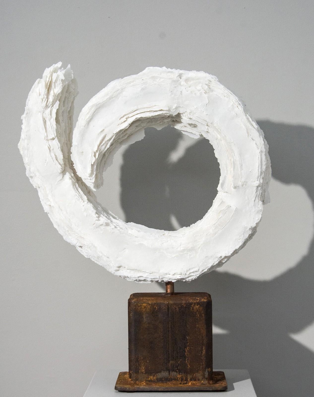 Cheryl Wilson Smith Abstract Sculpture - Flourish II - white, textured, abstract, modernist, layered glass frit sculpture