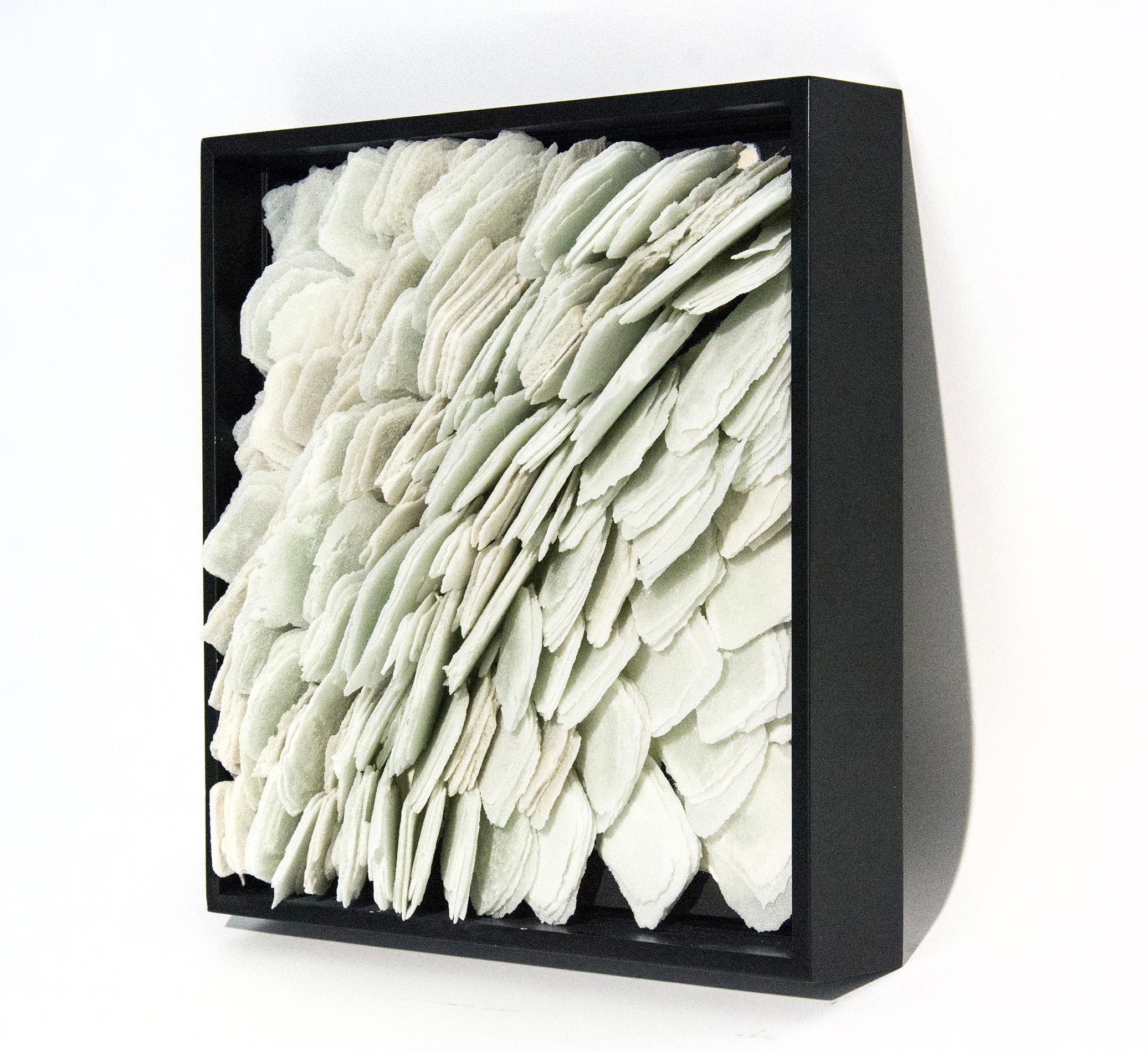 Flow - textured, layered, white, modernist, biomorphic, glass wall sculpture - Contemporary Sculpture by Cheryl Wilson Smith