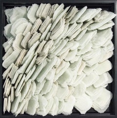 Flow - textured, layered, white, modernist, biomorphic, glass wall sculpture