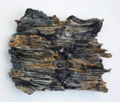 Granite Craig - dynamic textured, grey, yellow, rust, glass sculpted wall relief