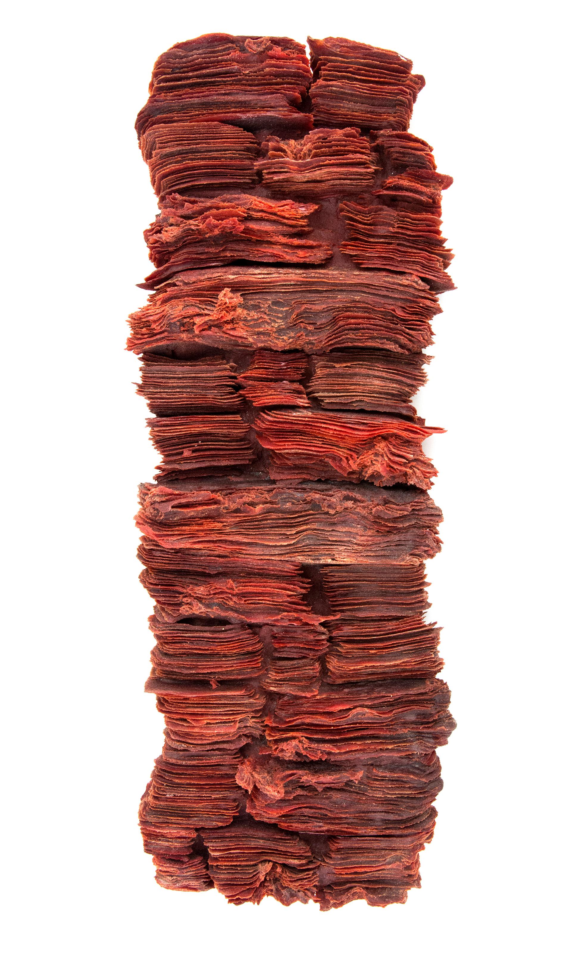 Cheryl Wilson Smith Abstract Sculpture - Intensity - Textured Red Copper Glass Sculpted Wall Relief