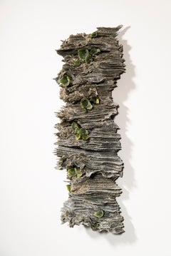 Mossy Outcrop - grey, green, textured, layered glass, wall relief, sculpture