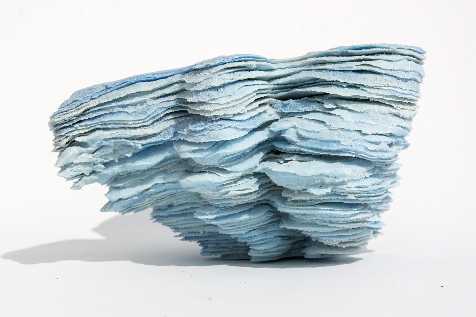 Ocean Airc - Delicate layers of ice blue glass frit - Gray Abstract Sculpture by Cheryl Wilson Smith
