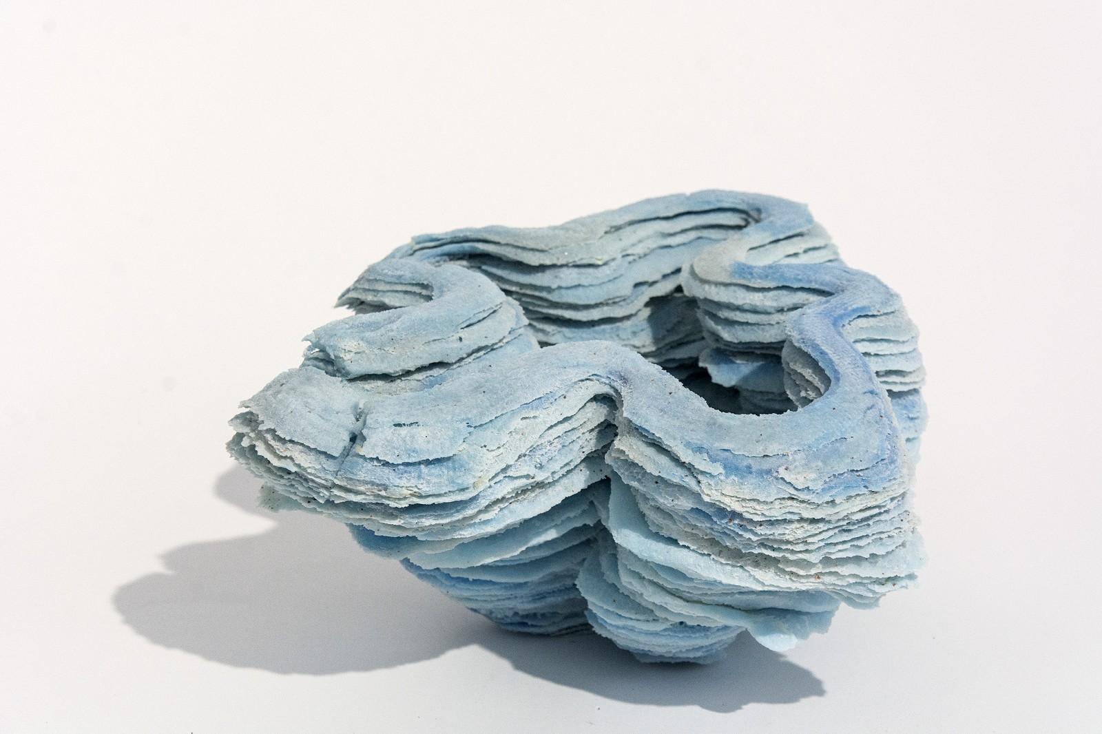 Cheryl Wilson Smith Abstract Sculpture - Ocean Airc - Delicate layers of ice blue glass frit