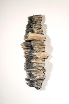 Outcrop 11 - grey, white, black, textured, layered glass, wall relief, sculpture
