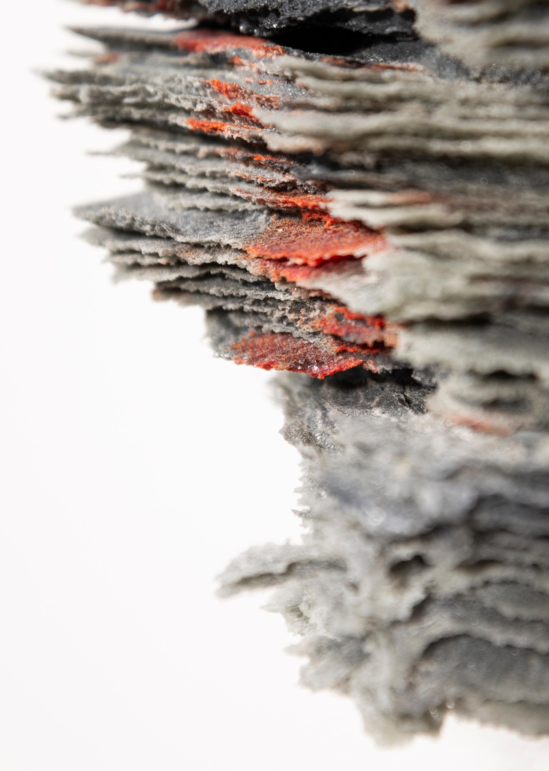 Outcrop 12 - grey, red, black, textured, layered glass, wall relief, sculpture 6