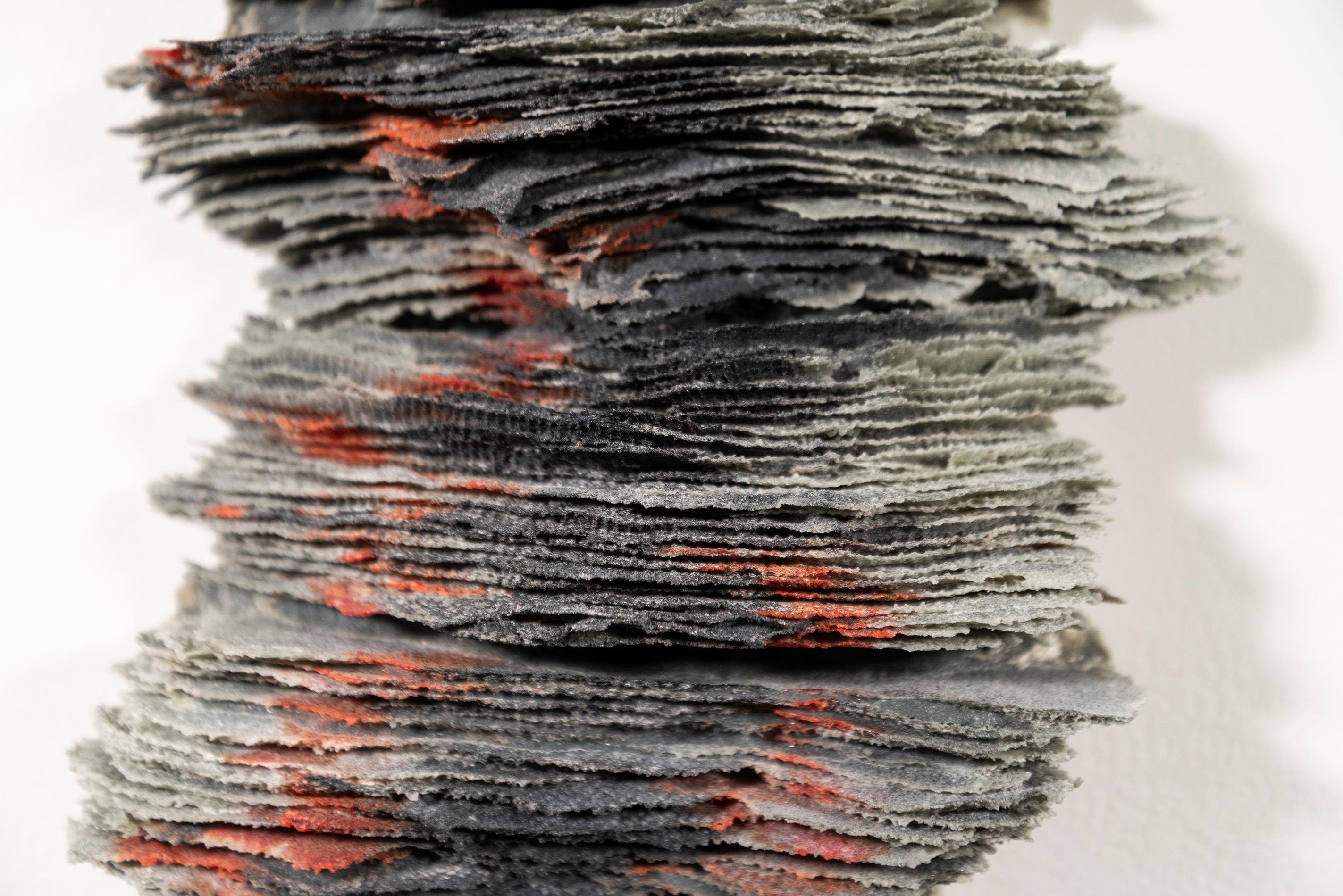 Outcrop 12 - grey, red, black, textured, layered glass, wall relief, sculpture 1