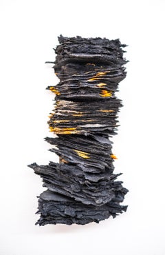 Outcrop 14 (Black & Orange) - Glass Wall Sculpture, Contemporary, 2010+