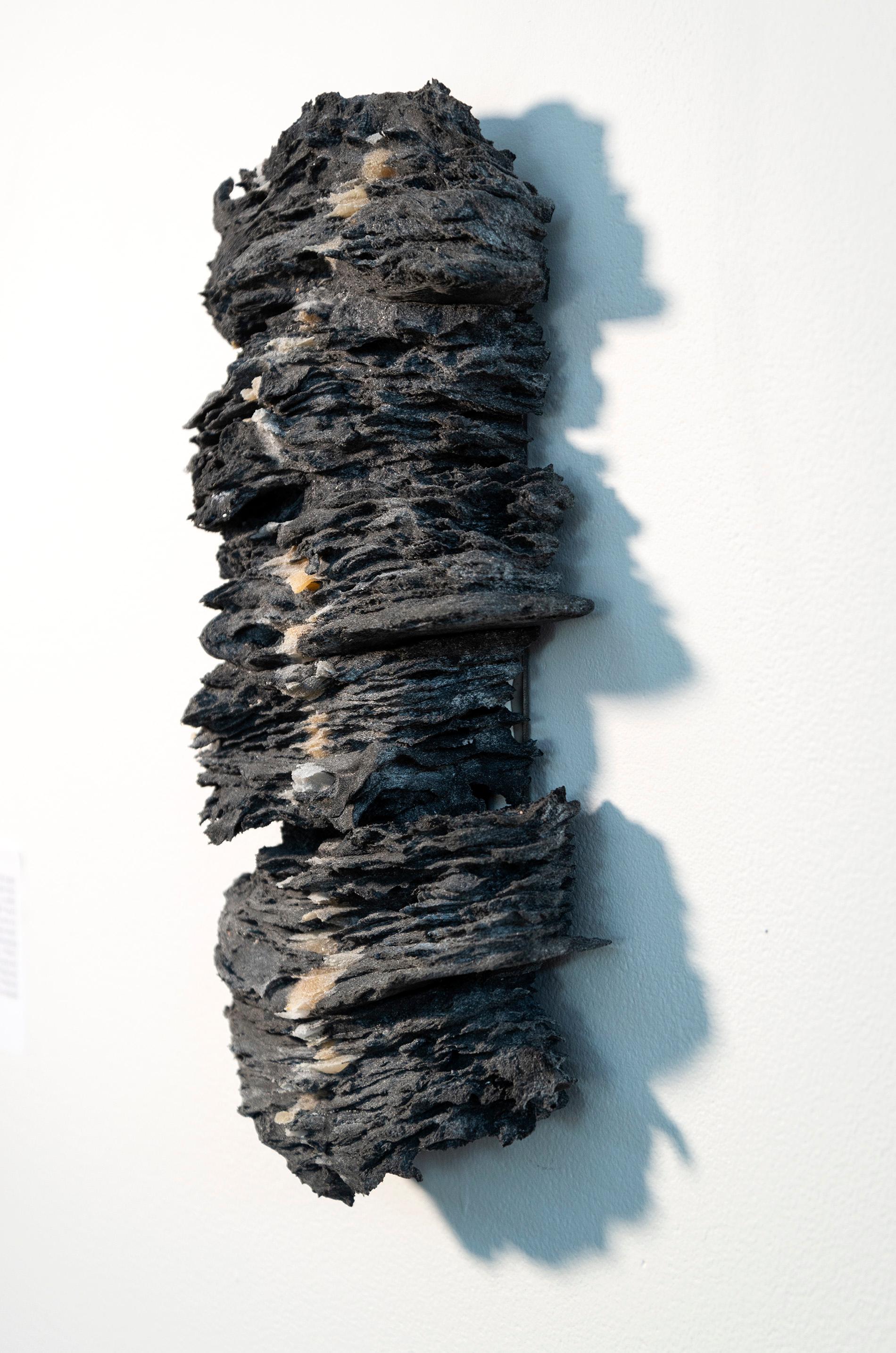 Outcrop No 8 - grey, white, textured, layered glass, sculpted wall relief - Contemporary Sculpture by Cheryl Wilson Smith