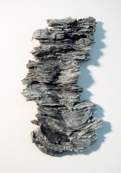 Outcrop No 9 - grey, black, white, textured, layered glass, sculpted wall relief