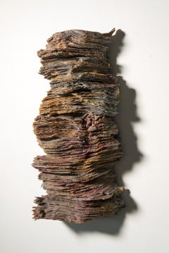 Outcrop VII - dynamic textured, grey, yellow, rust, glass sculpted wall relief