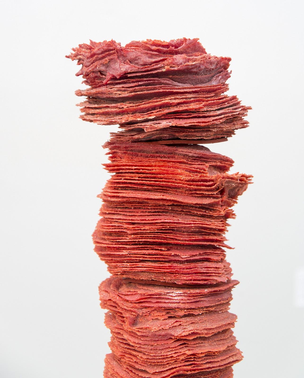 Rising Trio - tall, dynamic, textured, red, glass columns sculpture - Contemporary Sculpture by Cheryl Wilson Smith