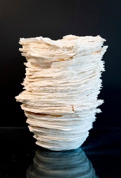 Seeking: Ethereal - white, textured, layered glass, table-top sculpture