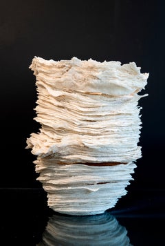 Seeking: Ethereal - white, textured, layered glass, table-top sculpture