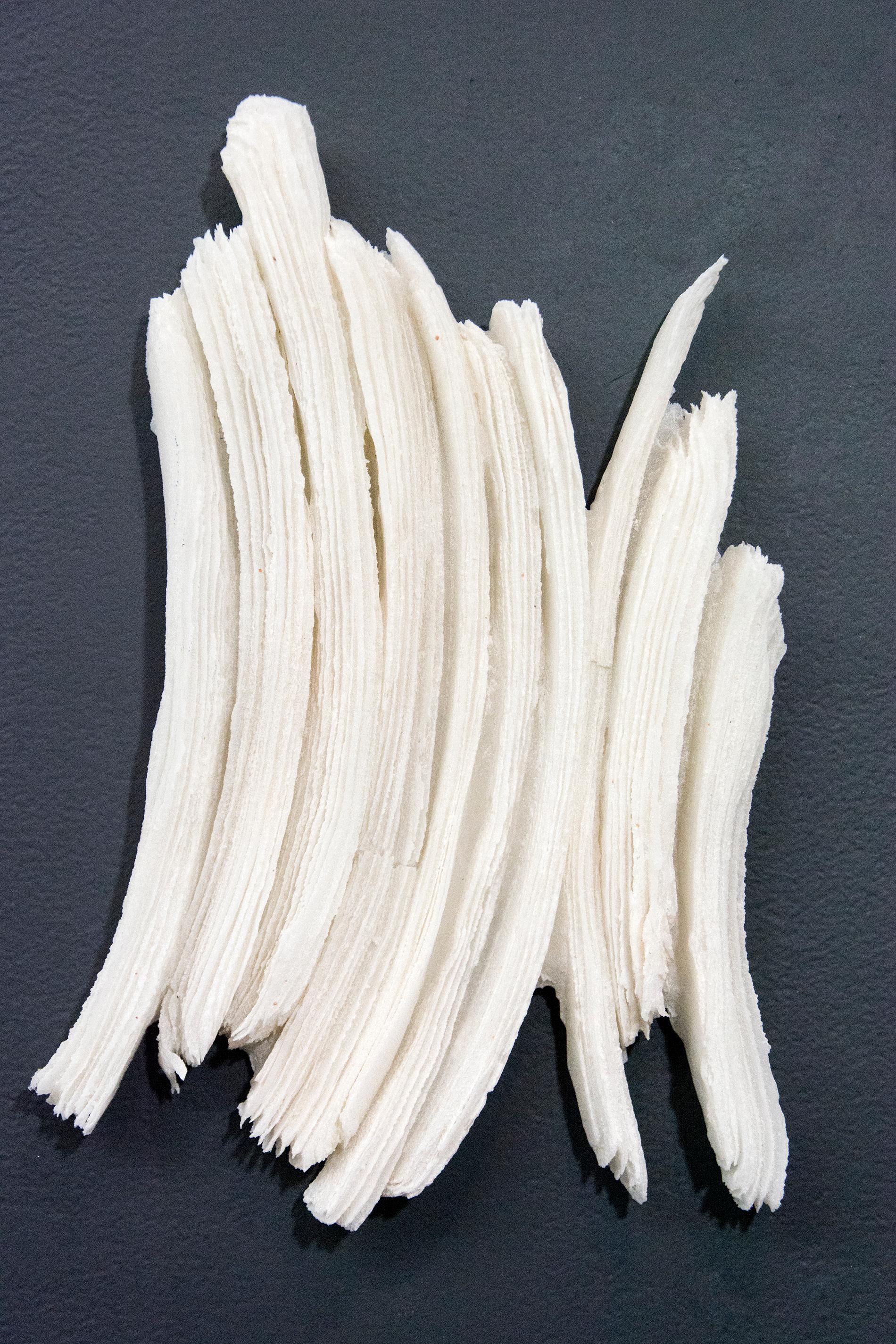 Swish - textured, white, modernist, layered, contemporary glass wall sculpture - Sculpture by Cheryl Wilson Smith