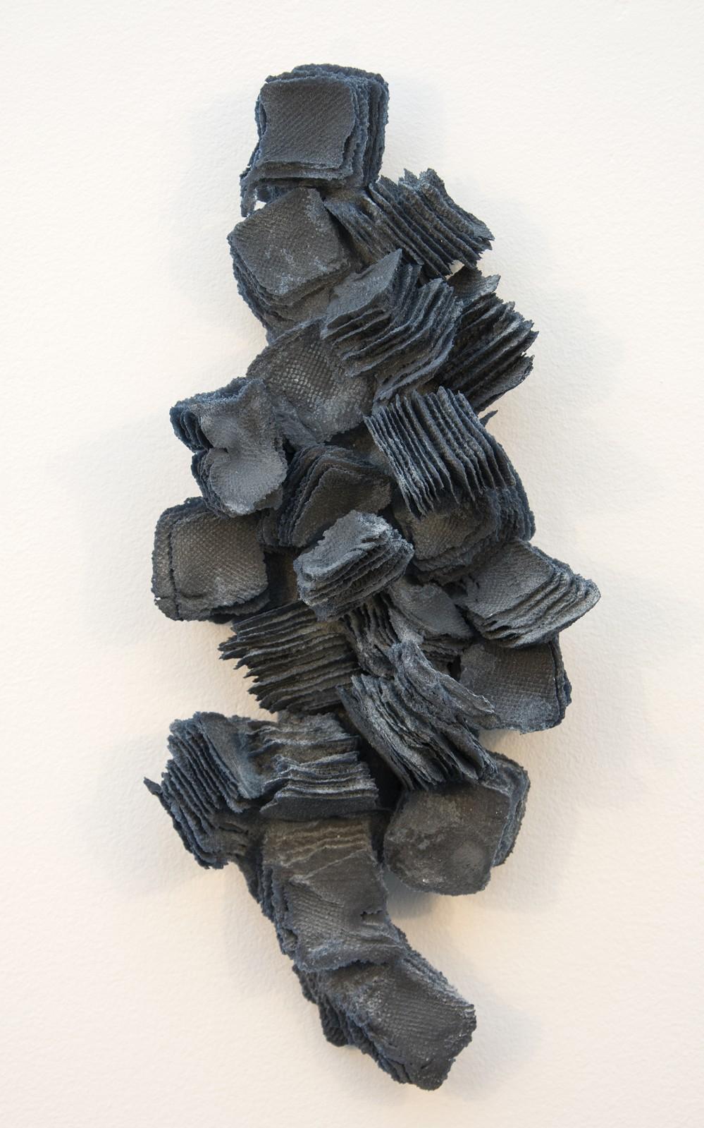 Cheryl Wilson Smith Abstract Sculpture - Weathered and Worn No. 1 - Textured Indigo Blue Glass Sculpted Wall Relief