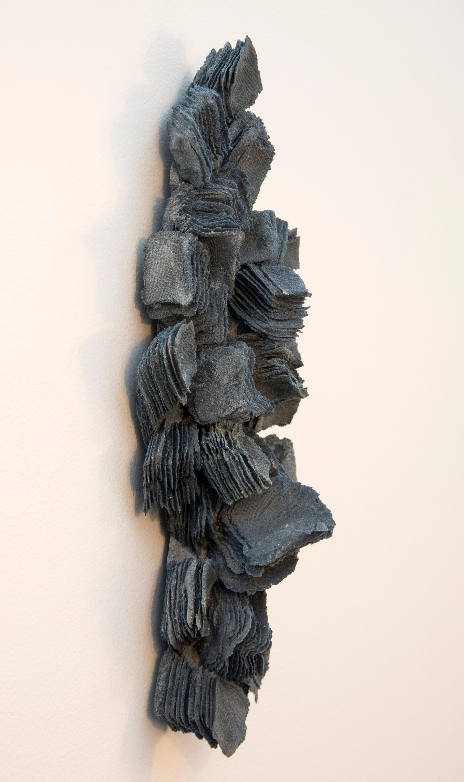 Weathered and Worn No 3 - Textured Indigo Blue Glass Sculpted Wall Relief - Sculpture by Cheryl Wilson Smith