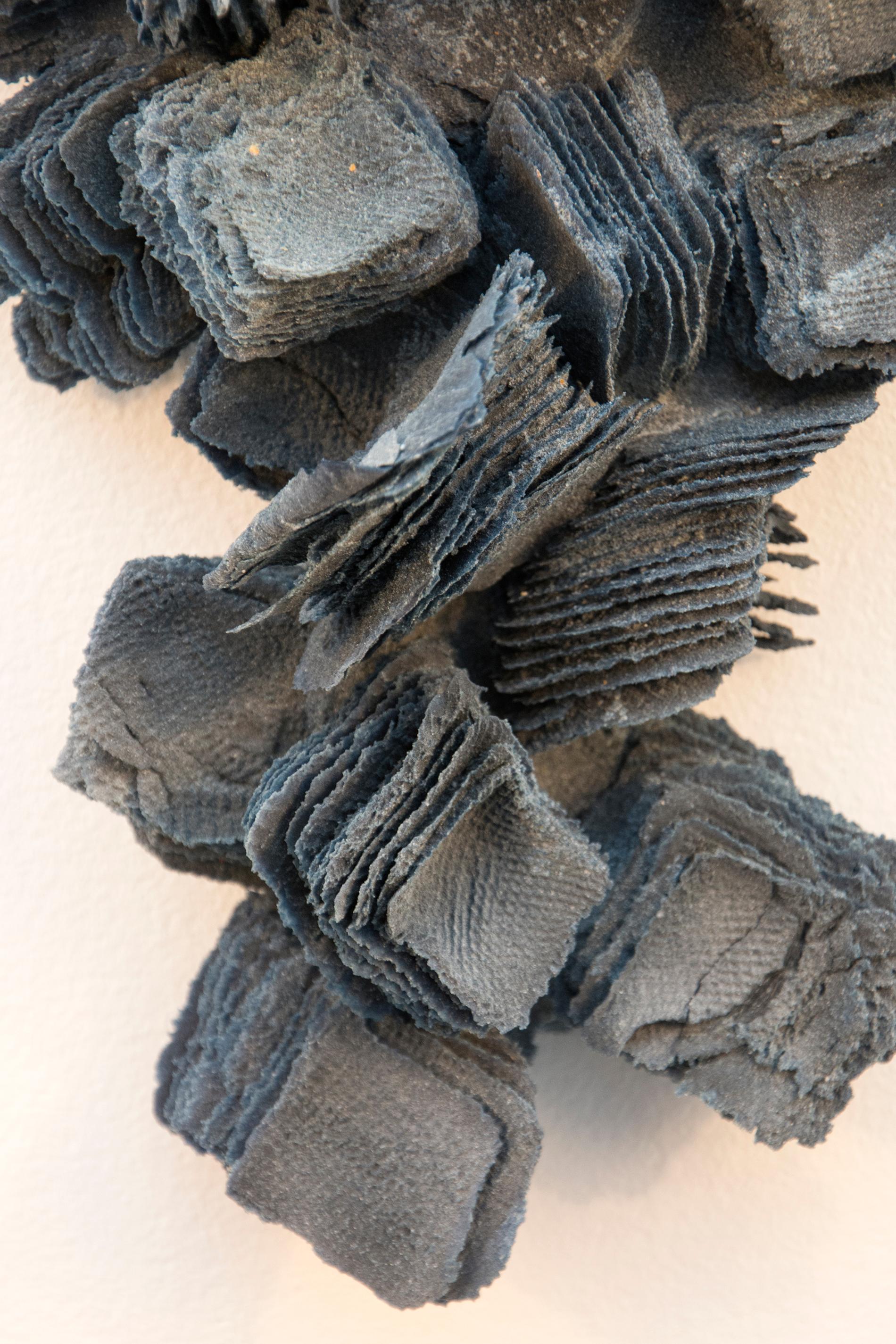 Weathered and Worn No 3 - Textured Indigo Blue Glass Sculpted Wall Relief - Contemporary Sculpture by Cheryl Wilson Smith