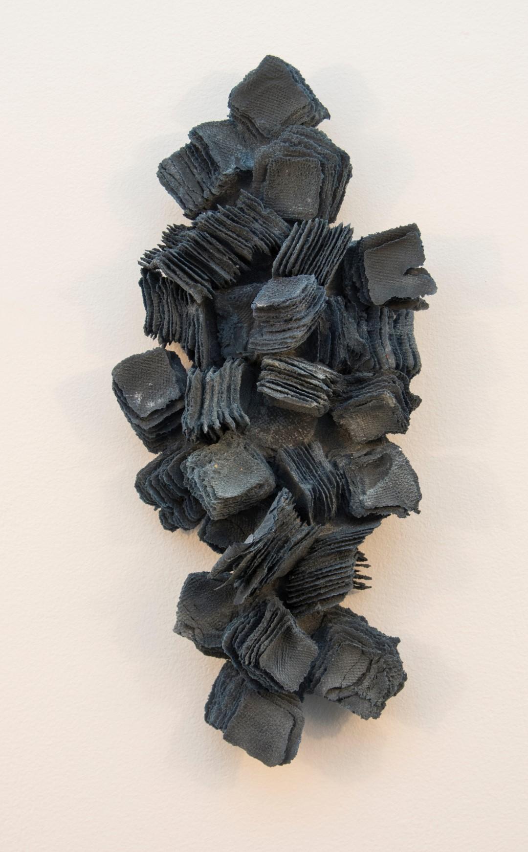 Cheryl Wilson Smith Abstract Sculpture - Weathered and Worn No 3 - Textured Indigo Blue Glass Sculpted Wall Relief