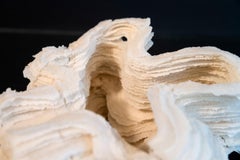 Winters Airc - white, textured, layered glass, table-top sculpture