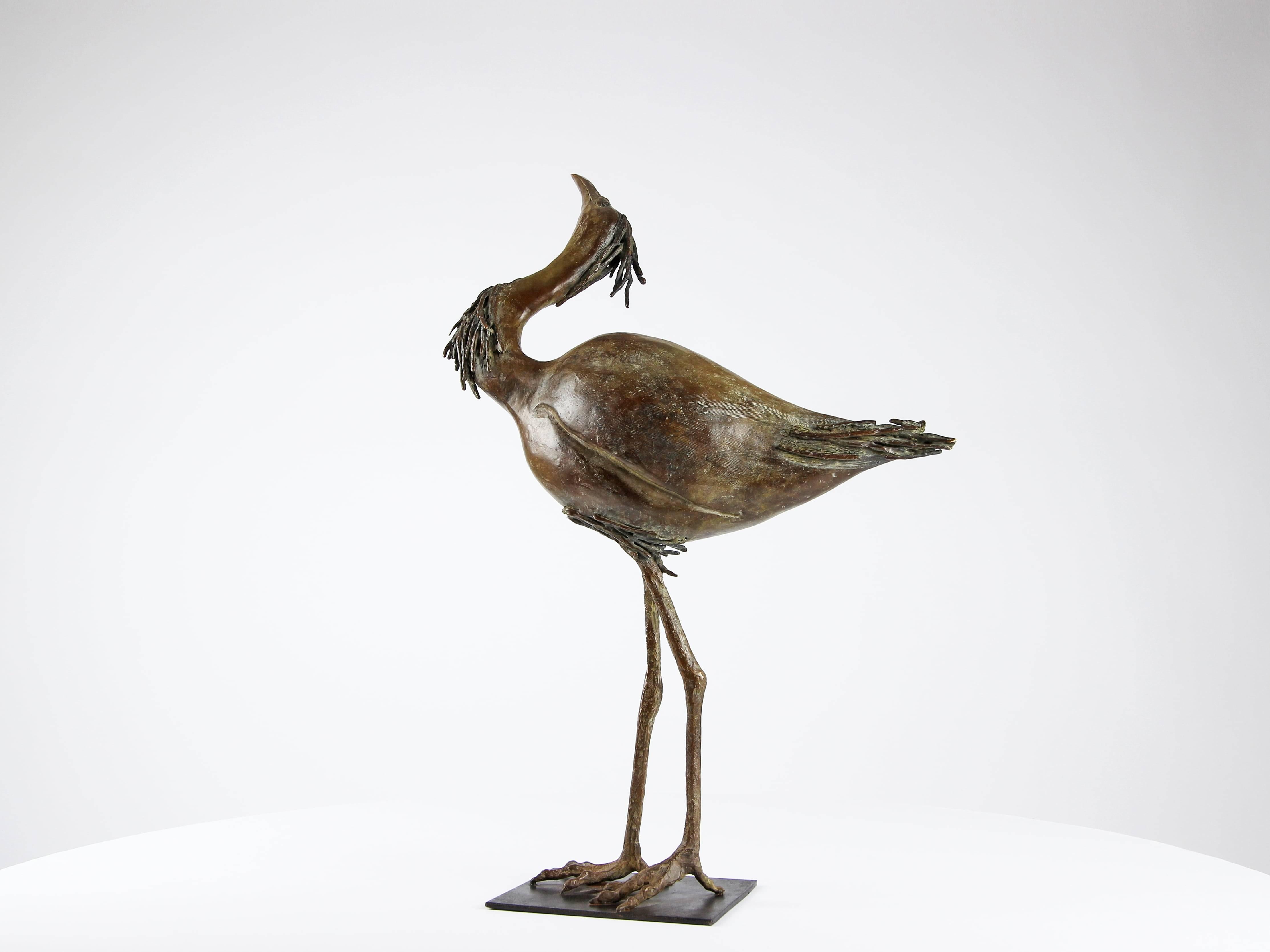 Egret by Chésade - Escultura animal en bronce de un ave, realista, expresiva en venta 4