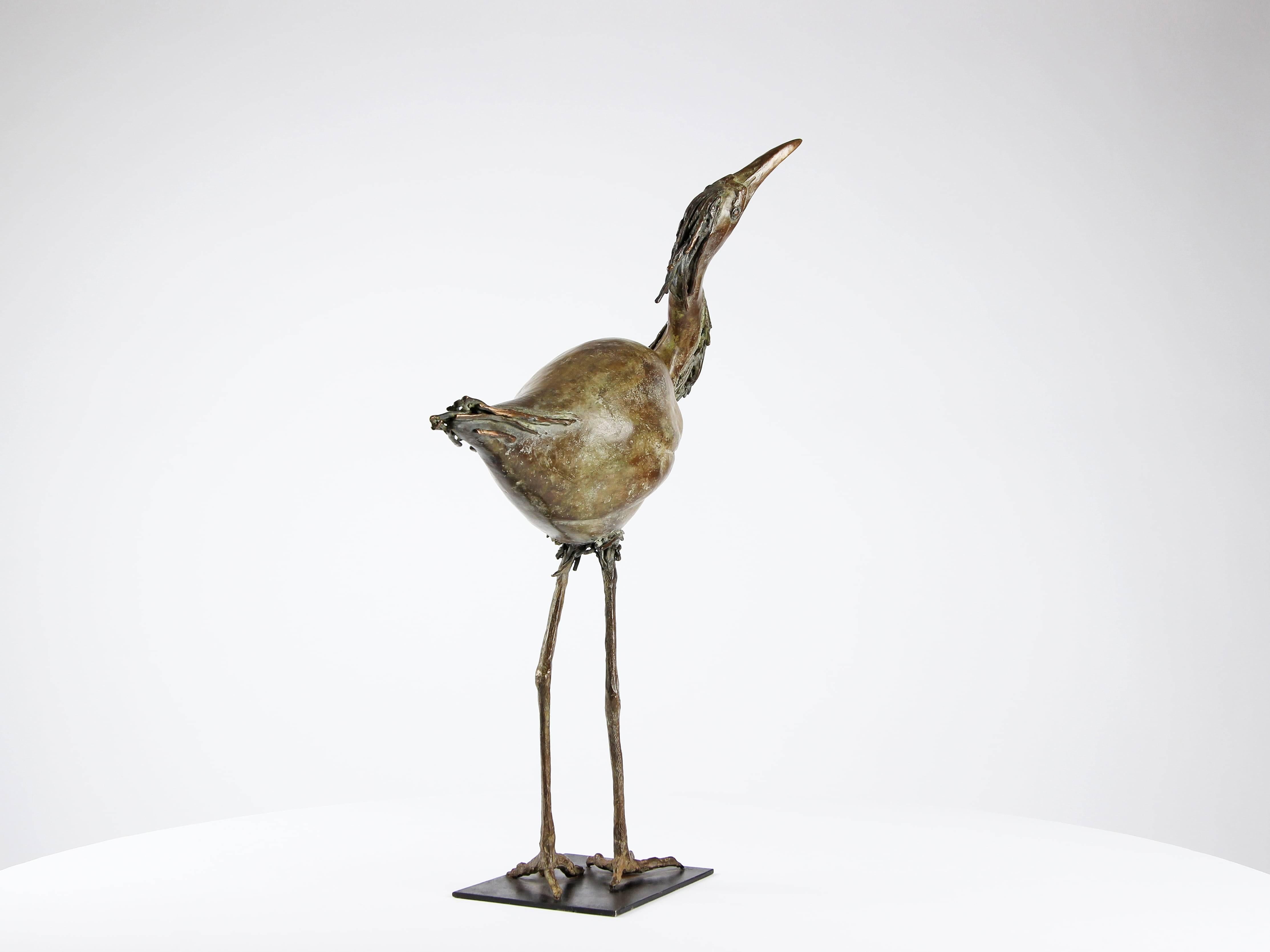Egret by Chésade - Escultura animal en bronce de un ave, realista, expresiva en venta 5
