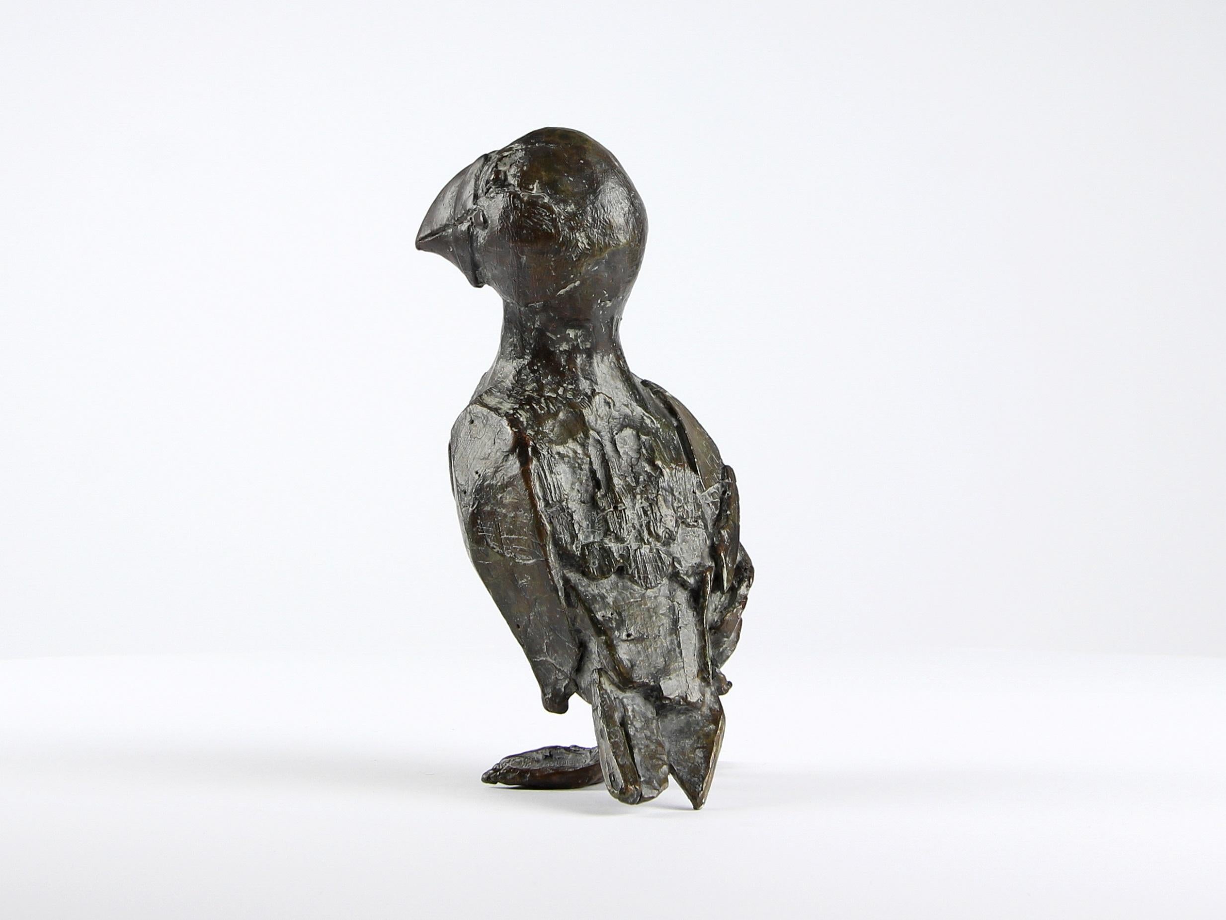 Puffin is a bronze sculpture by French contemporary sculptor Chésade. 18 cm × 10 cm × 9 cm. Limited edition of 8 + 4 A.P. Chésade's bronze sculptures stand out by their very tactile and narrative surfaces, in which a single fragment bestows all the