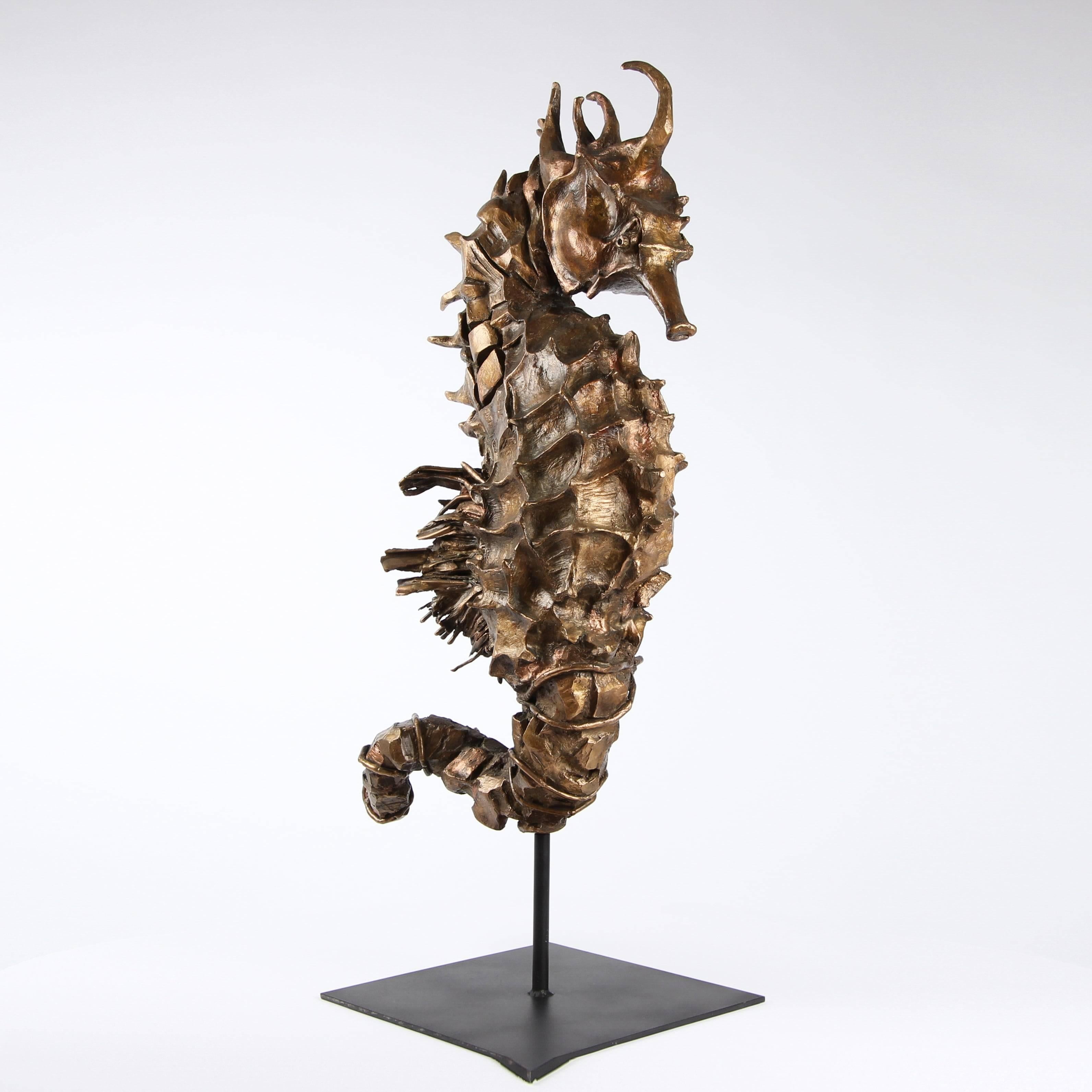 Seahorse Rex Gold by Chésade - Sealife bronze sculpture, sea animal For Sale 2
