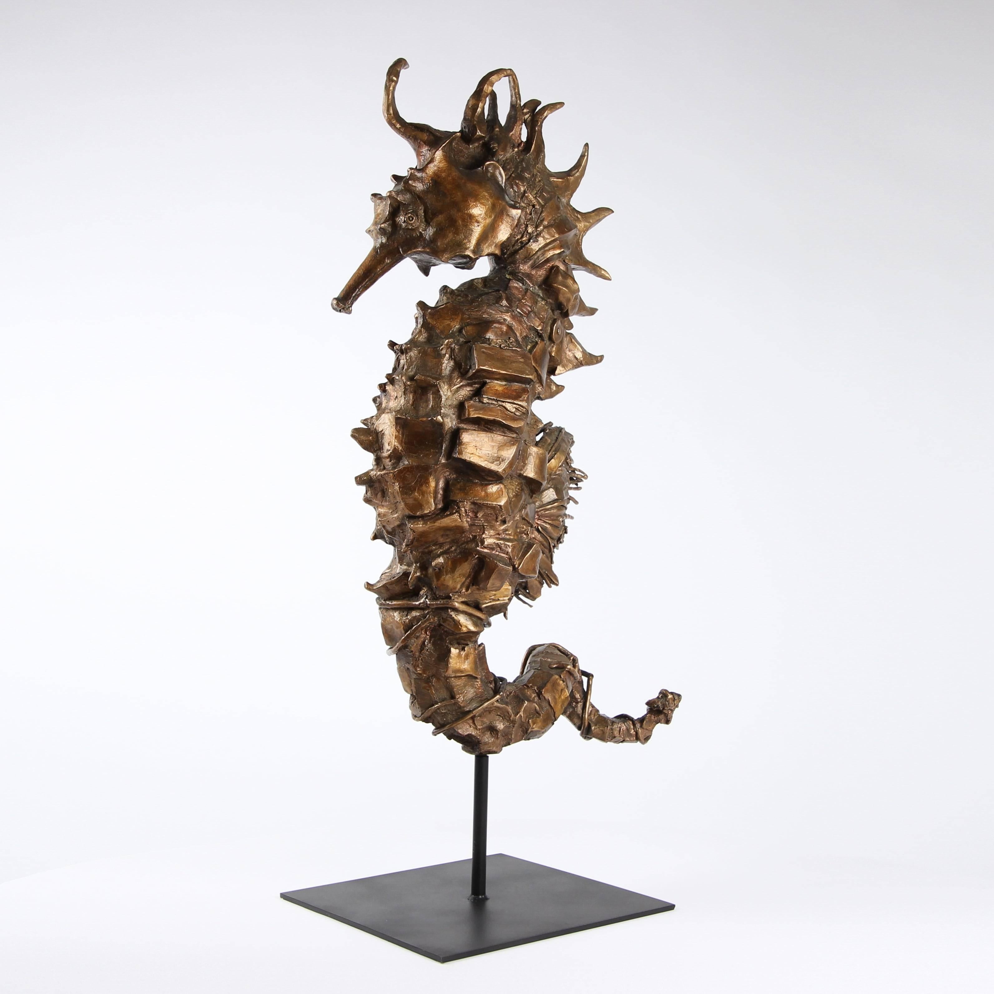 Seahorse Rex Gold by Chésade - Bronze sculpture, sea animal, marine world, wild 3
