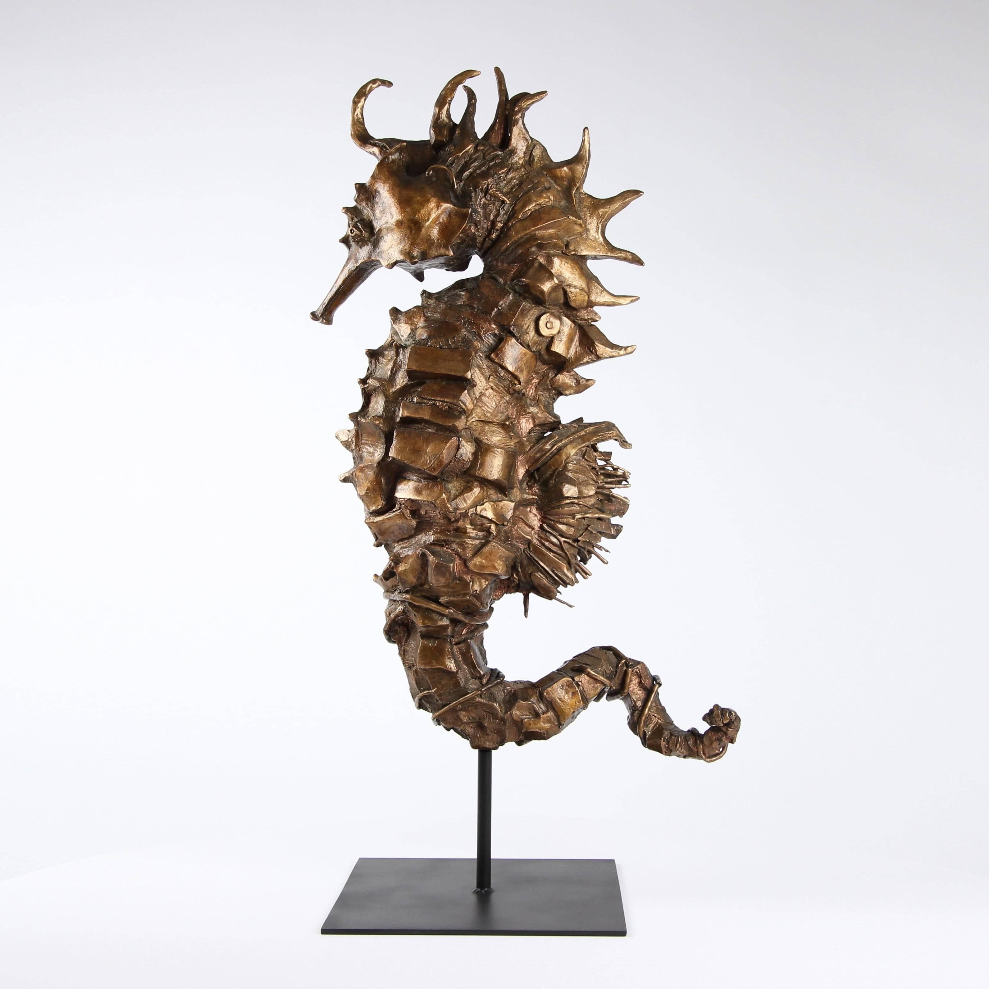 Hippocampe Rex Gold de Chésade - Sculpture en bronze animalier, animal de mer en vente 4