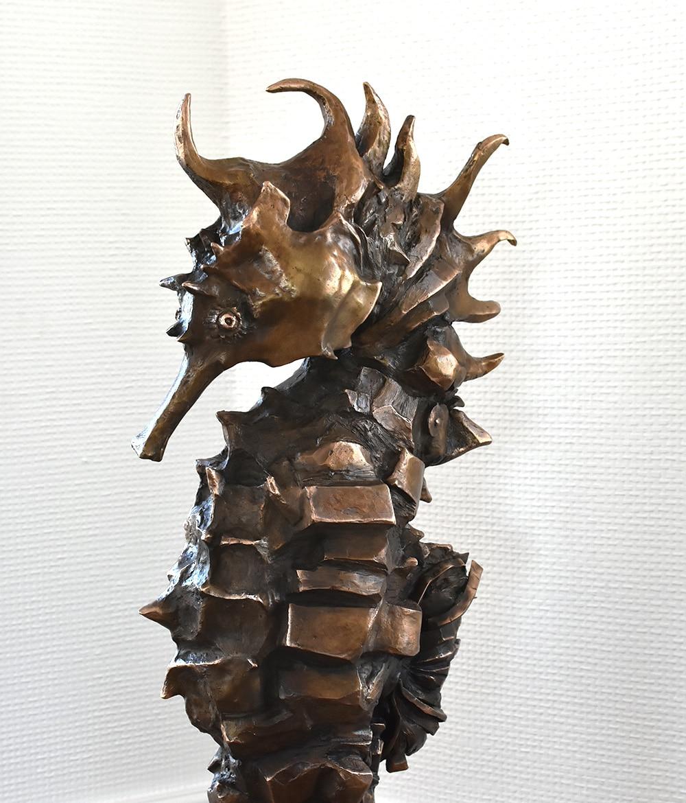 Hippocampe Rex Gold de Chésade - Sculpture en bronze animalier, animal de mer en vente 6