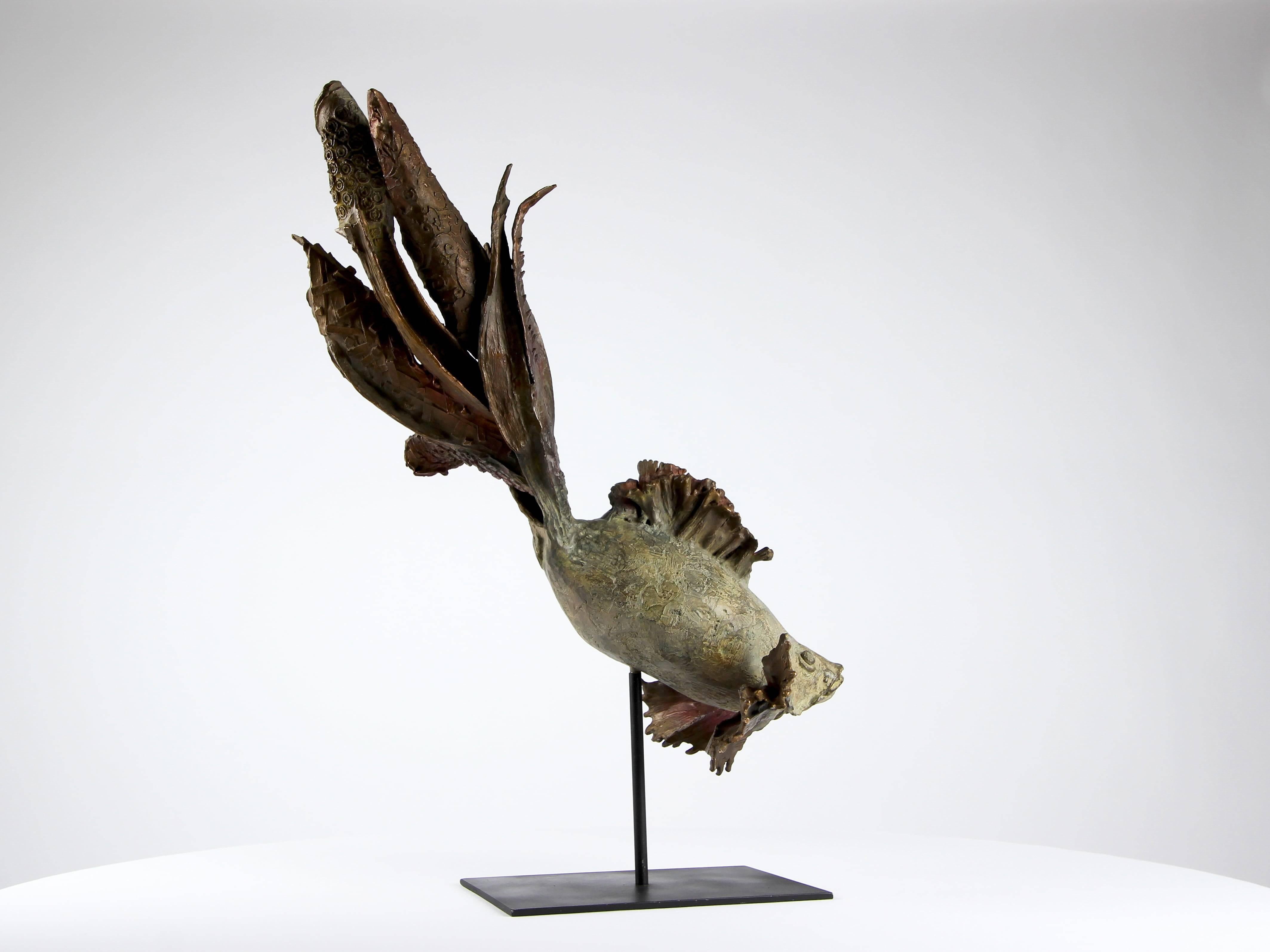 Siamese Fighting Fish Princess de Chésade - escultura única de bbronce, vida marina en venta 4
