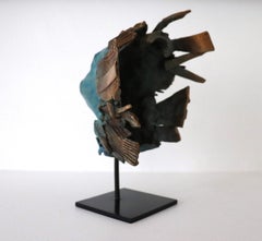 The Wind II by Chésade - Allegorical figure, one-off bronze sculpture, blue tone
