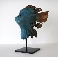 The Wind II by Chésade - Allegorical figure, one-off bronze sculpture, blue tone