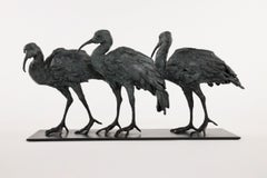 Tre Ibis di Chésade - Scultura animale in bronzo, uccelli