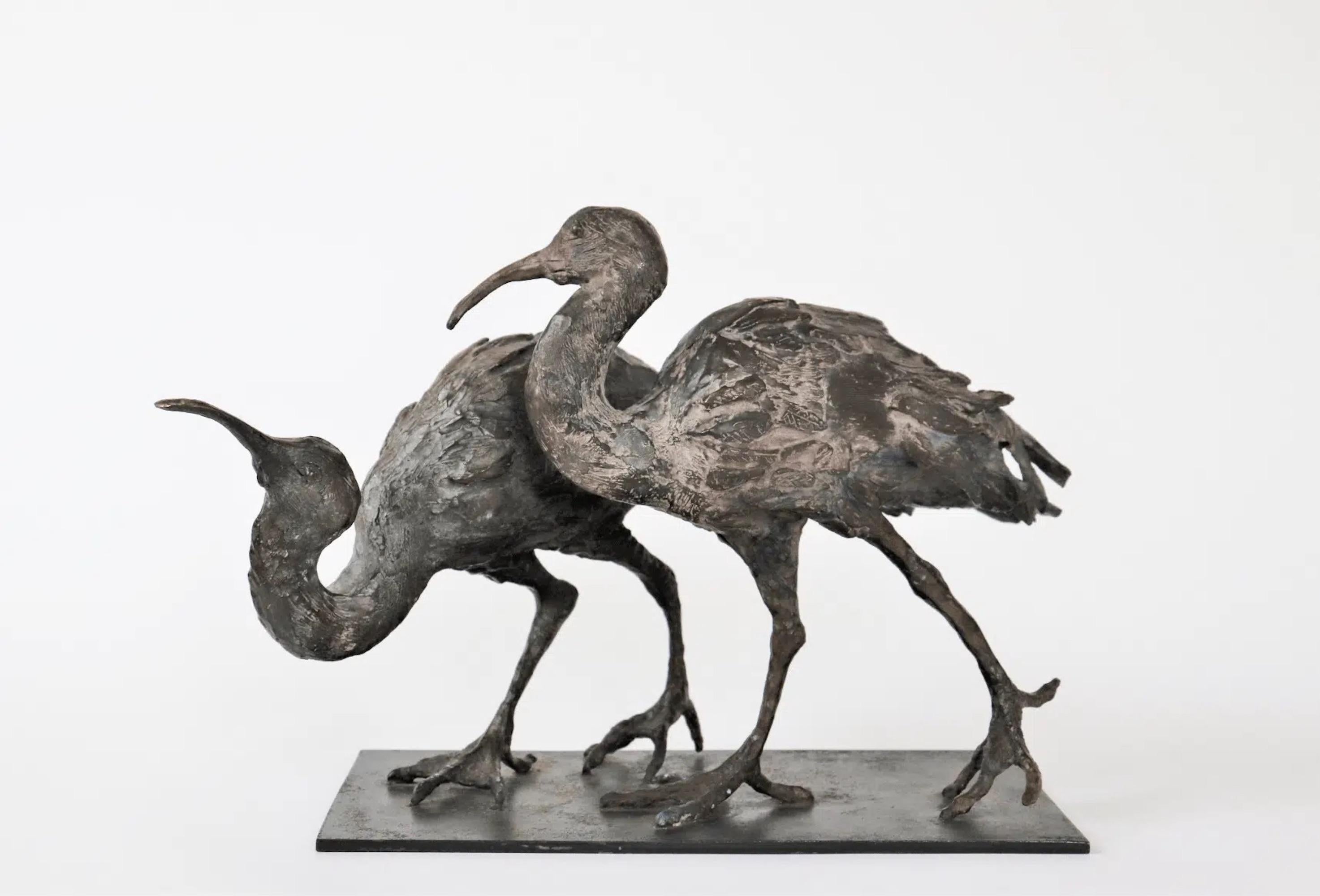Zwei Ibis von Chésade - Tierkunst, Realistische Bronze-Skulptur