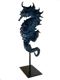 Ultramarinblaues Rex-Seepferdchen von Chésade - Skulptur aus Bronze, Meerestier, Marine, blau