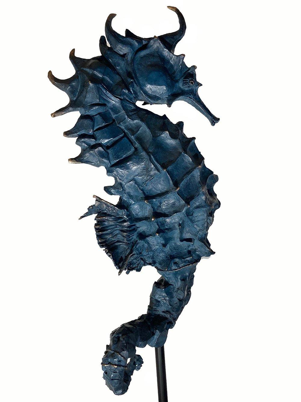 Ultramarine Rex Seahorse by Chésade - Bronze sculpture, sea animal, marine, blue For Sale 2