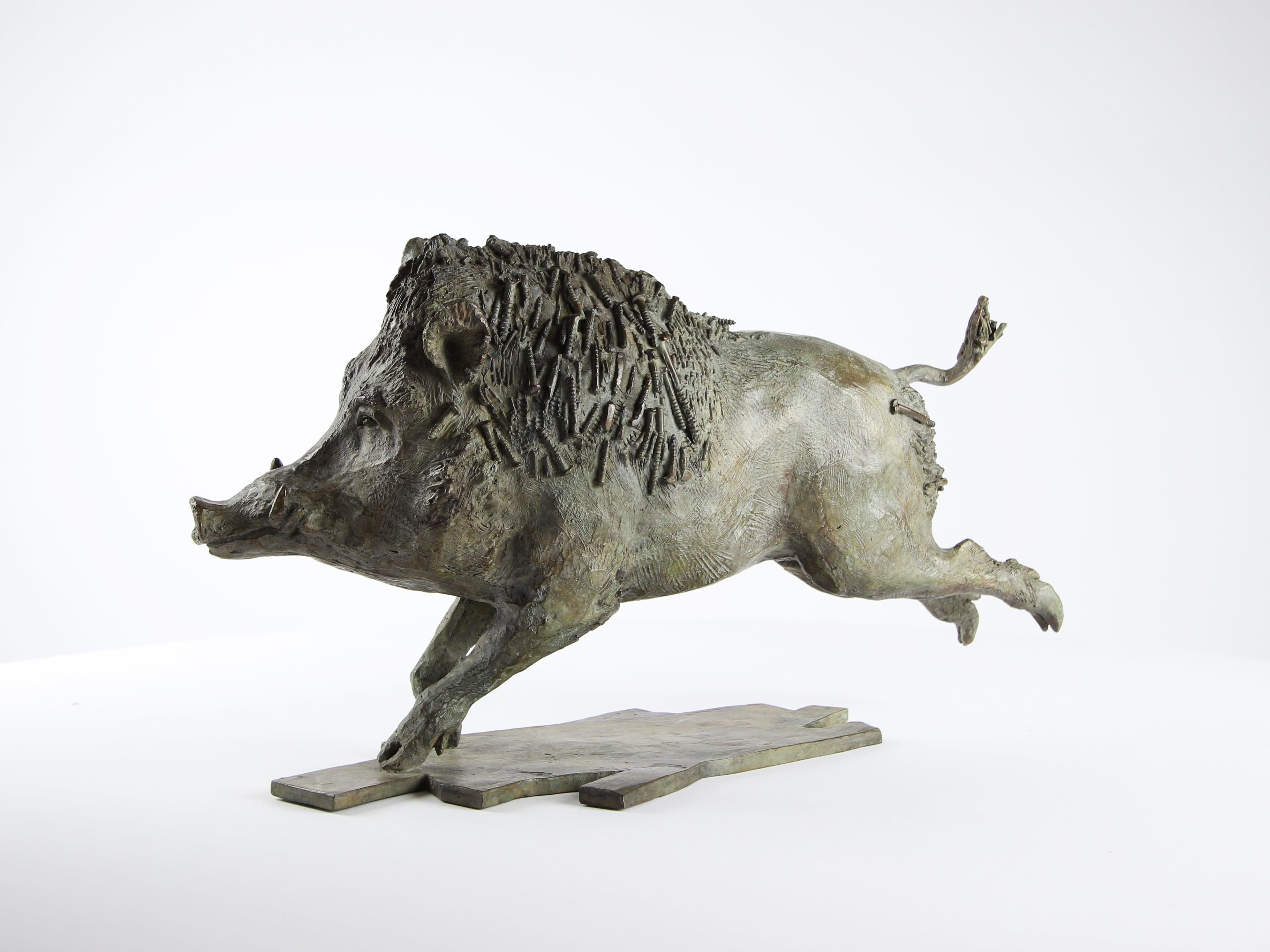 Jabalí de Chésade - Escultura de bronce, arte animal, expresionismo, realismo en venta 2