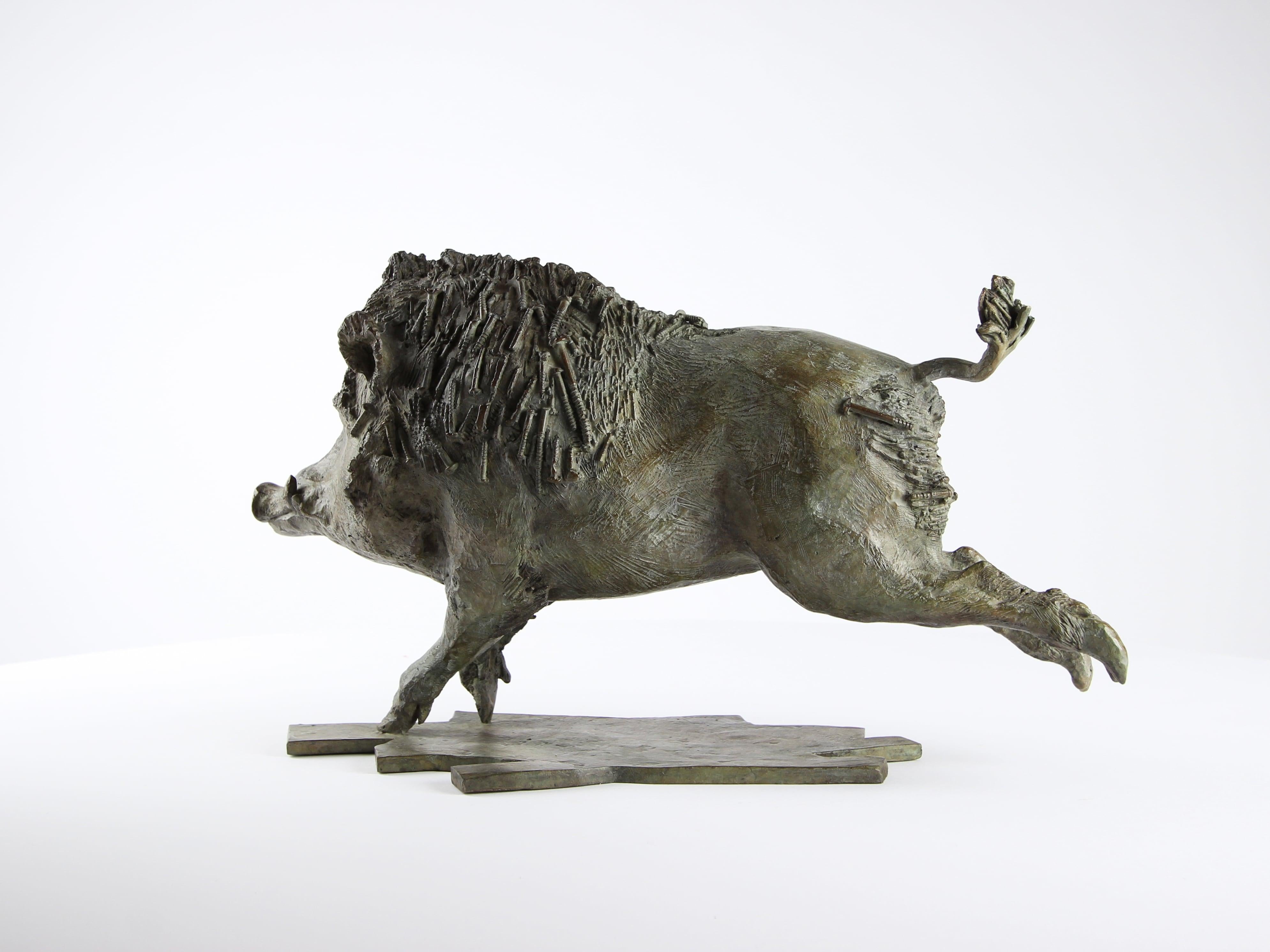 Jabalí de Chésade - Escultura de bronce, arte animal, expresionismo, realismo en venta 3