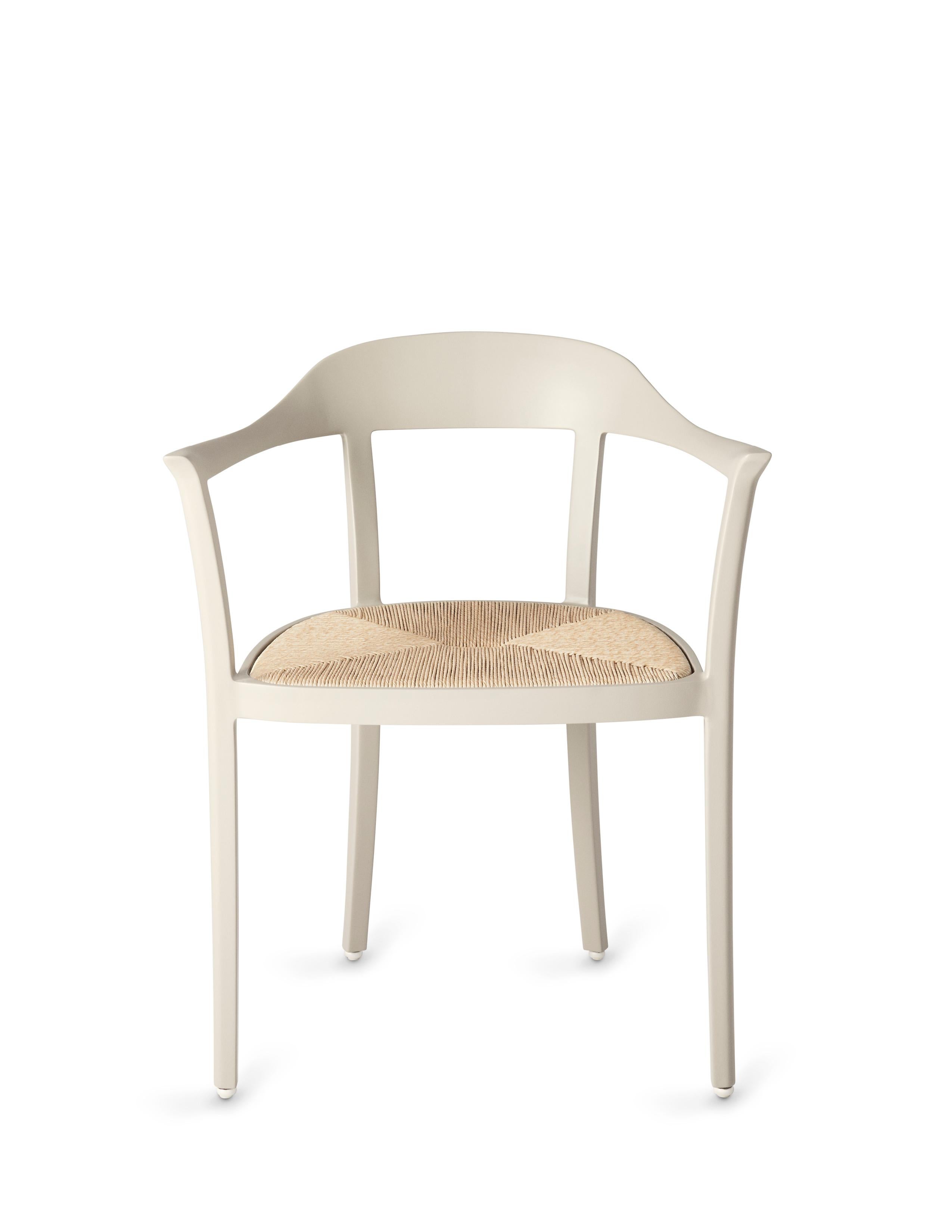Powder-Coated Chesapeake Dining Chair, Classic White, Woven Rush, Outdoor Garden Furniture