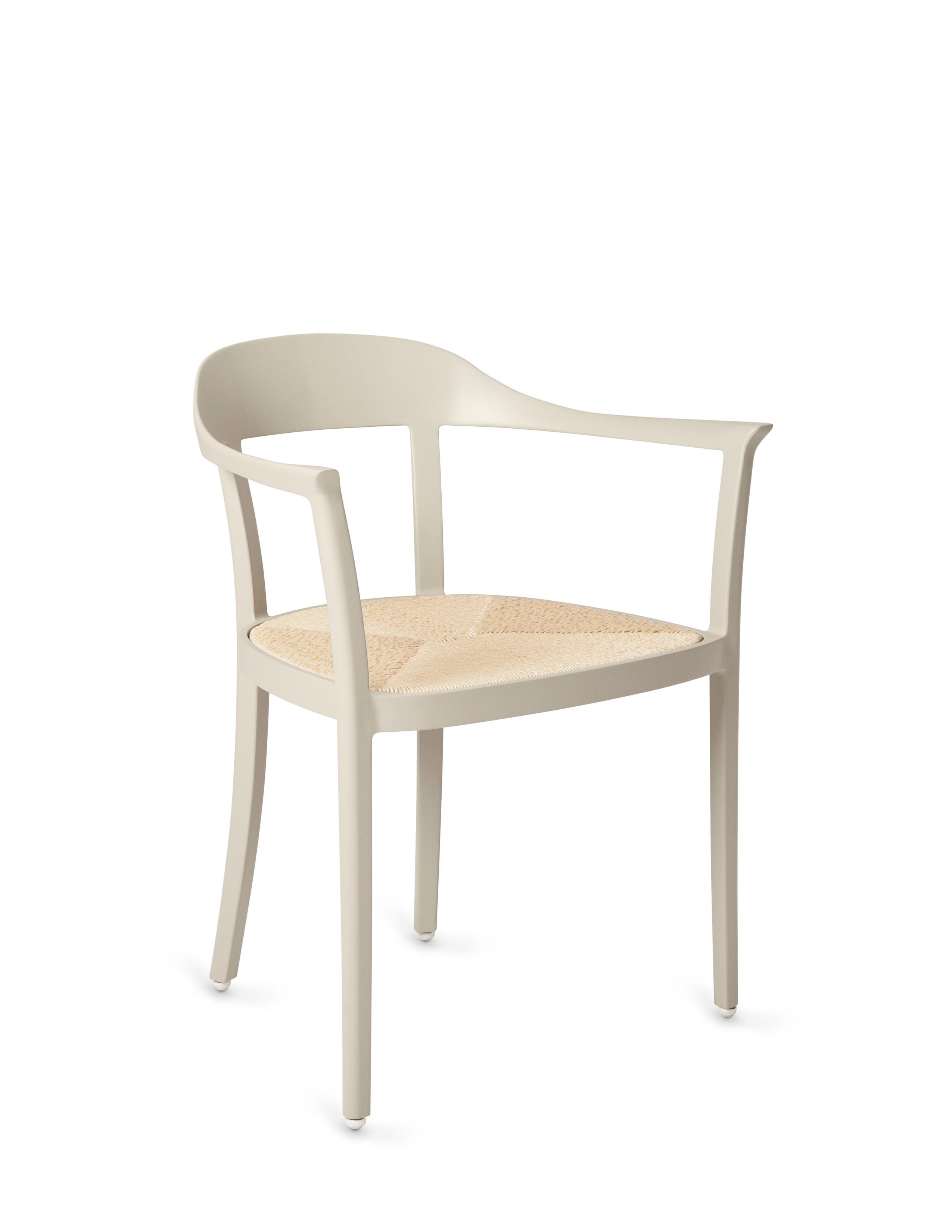 Aluminum Chesapeake Dining Chair, Pale Grey, Neutral, Woven Rush Seat, Outdoor Garden
